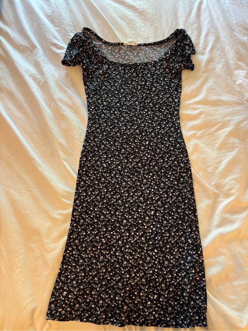 Black Floral Off-Shoulder Midi Dress